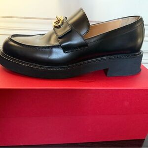 Valentino Garavani V Logo Black Leather Loafers